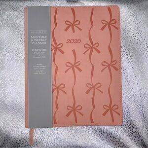 2026 Planner Pink Bow Leather bond feel w/ribbon bookmark 8"x10" Coquette